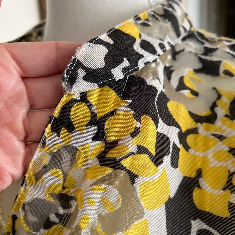 Ruby Rd. Floral Blouse in Yellow and Gray, sheer, long sleeve, front buttons - Picture 11 of 14
